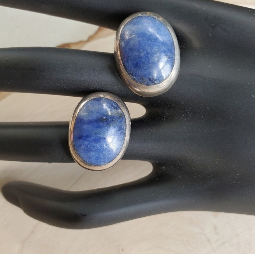 Sterling Silver 925 Lapis Lazuli Solid Earrings - Picture 1 of 4